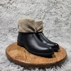 Style & Co Beana Women Size 9.5M Faux Fur Trim Black Foldover Ankle Bootie Boots